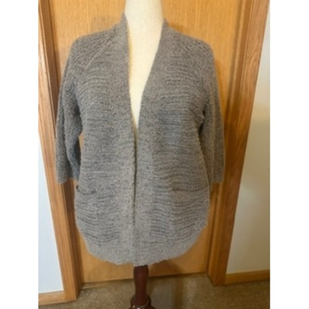 Barefoot Dreams CozyChic Knit Cardigan Gray Open Front Pocket Sweater S NWT